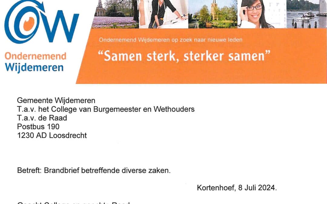 Brandbrief betreffende diverse zaken